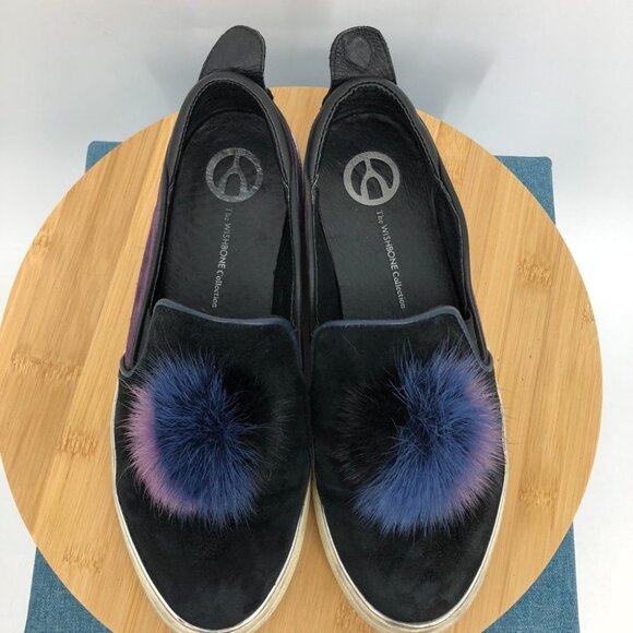 The Wishbone Collection Black and purple suede Pom Pom slip  on sneakers size 9 - Picture 6 of 16